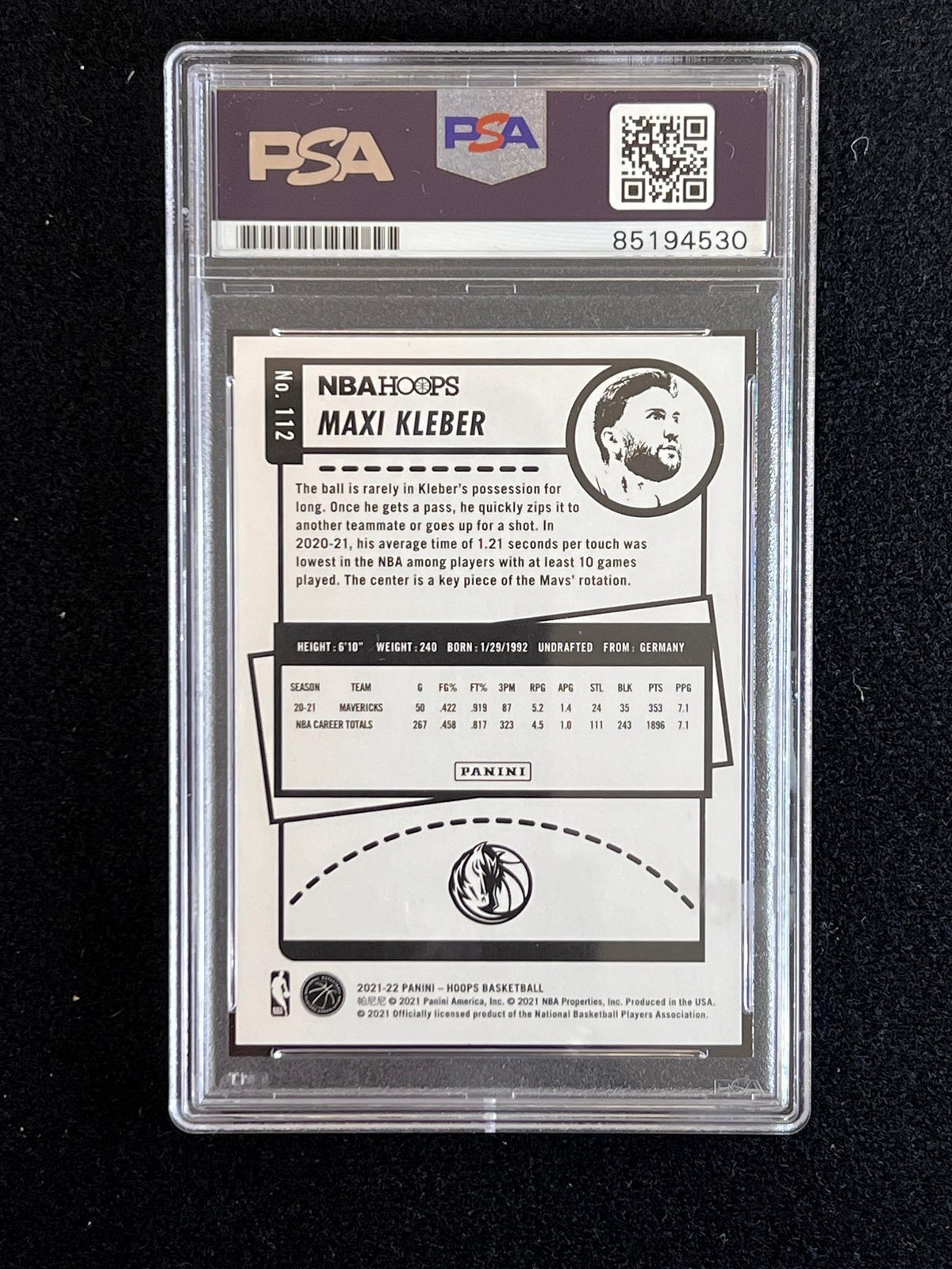 2021-22 Panini Hoops #112 Maxi Kleber Signed Card AUTO 10 PSA/DNA Slabbed Maveri