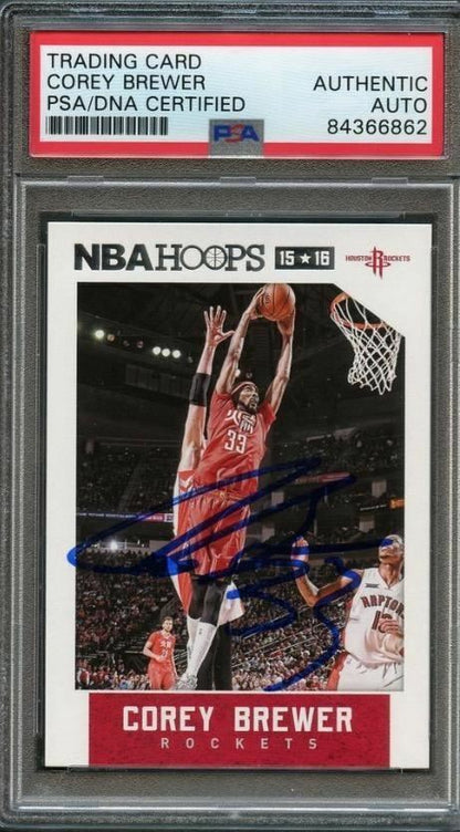 2015-16 NBA Hoops #197 Corey Brewer Signed Card AUTO PSA Slabbed Rockets