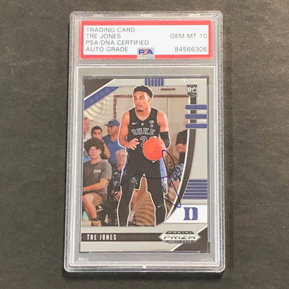 2020-21 Panini Prizm Draft Picks #77 Tre Jones Signed Card AUTO 10 PSA/DNA Slabb