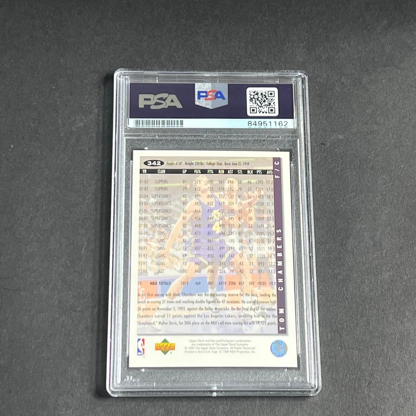1993-94 Upper Deck #342 Tom Chambers Signed Card AUTO PSA Slabbed Jazz