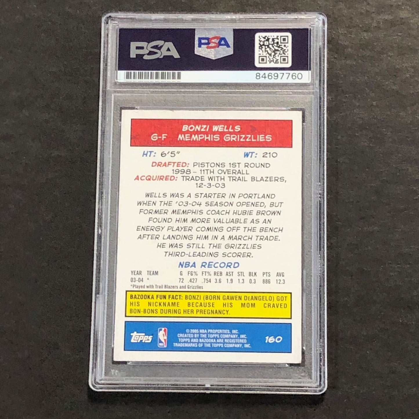 2003-04 Topps Bazooka #160 Bonzi Wells Signed Card PSA Slabbed Grizzlies