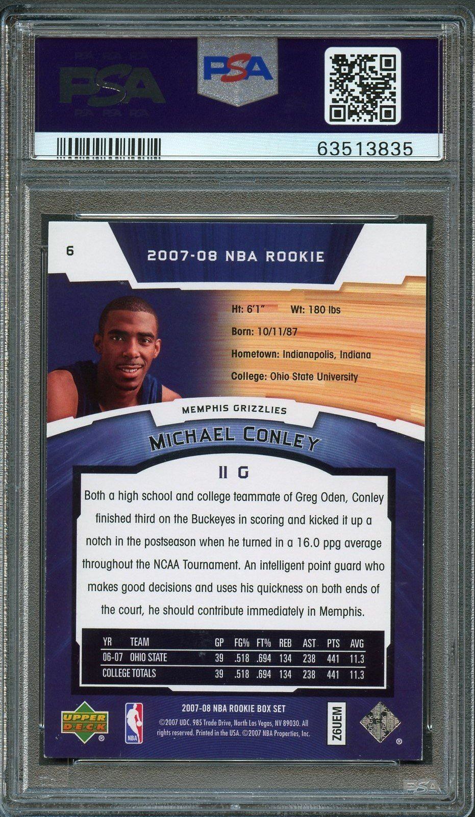 2007-08 Upper Deck Box Set #6 Mike Conley signed Auto Card PSA/DNA Slabbed RC Gr