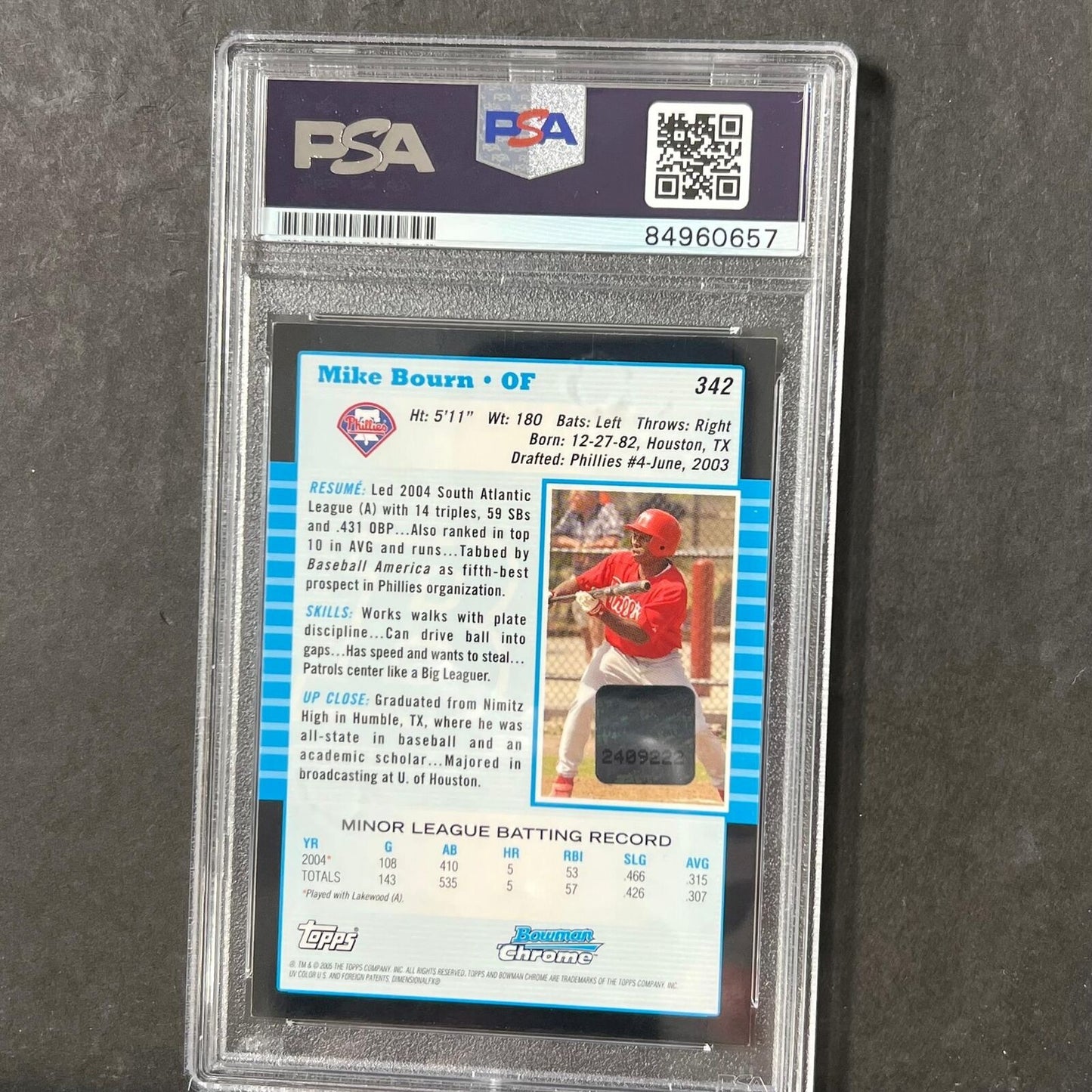 2005 Topps Bowman Chrome #342 Michael Bourn Signed Card PSA Slabbed AUTO Phillie