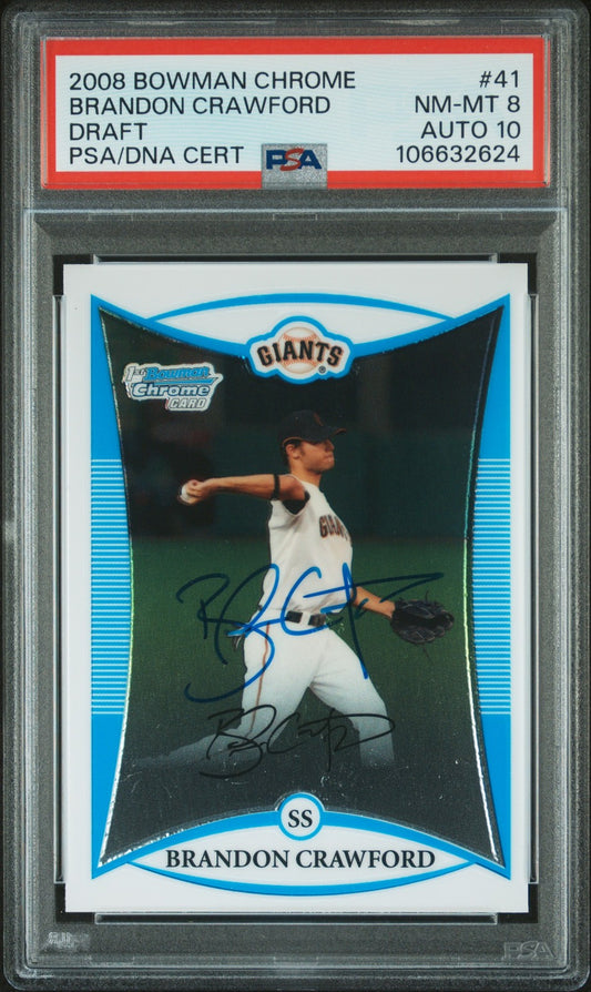 2008 Bowman Chrome Draft #41 Brandon Crawford signed card PSA 8 Auto 10