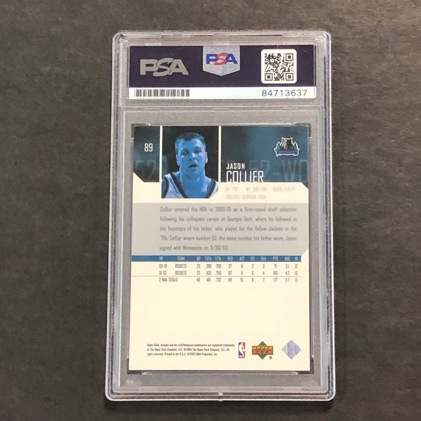 2003-04 Upper Deck #89 Jason Collier Signed Card AUTO PSA Slabbed Minnesota Timb