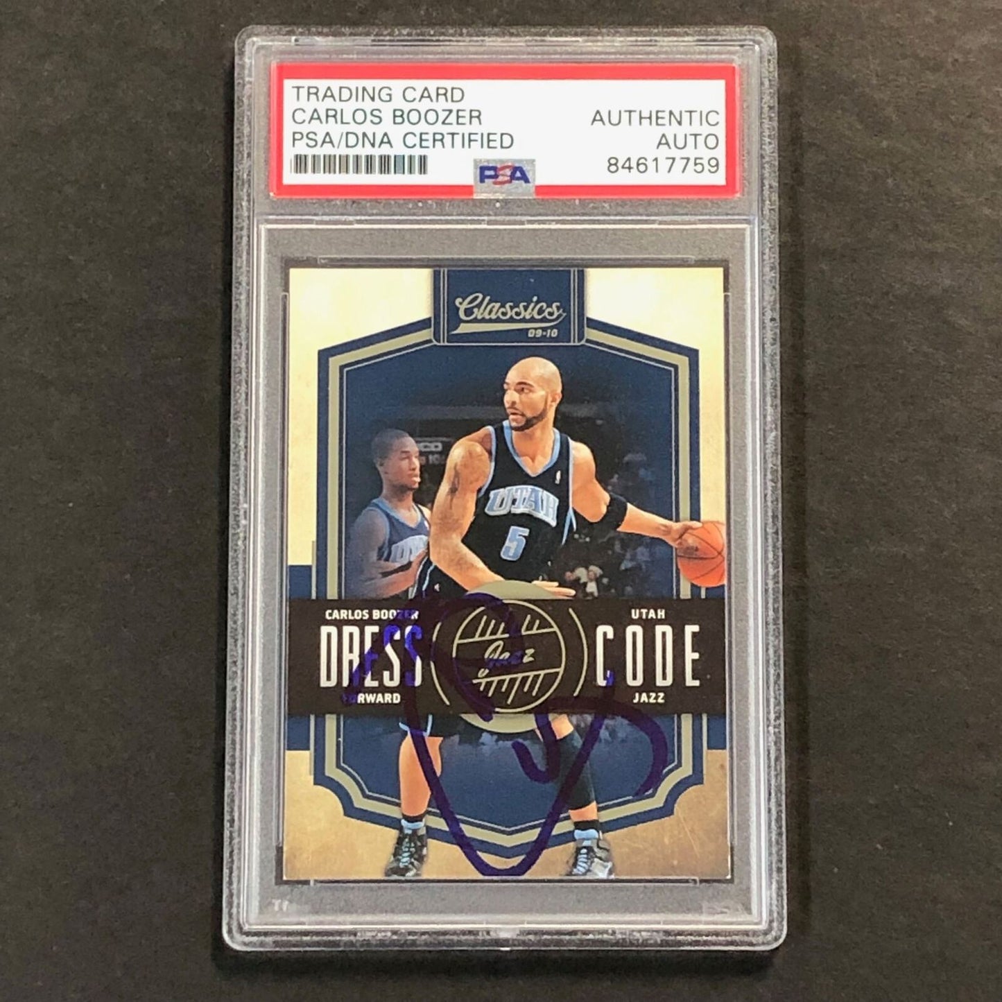 2009-10 Classics Dress Code #24 Carlos Boozer Signed Card AUTO PSA Slabbed Jazz