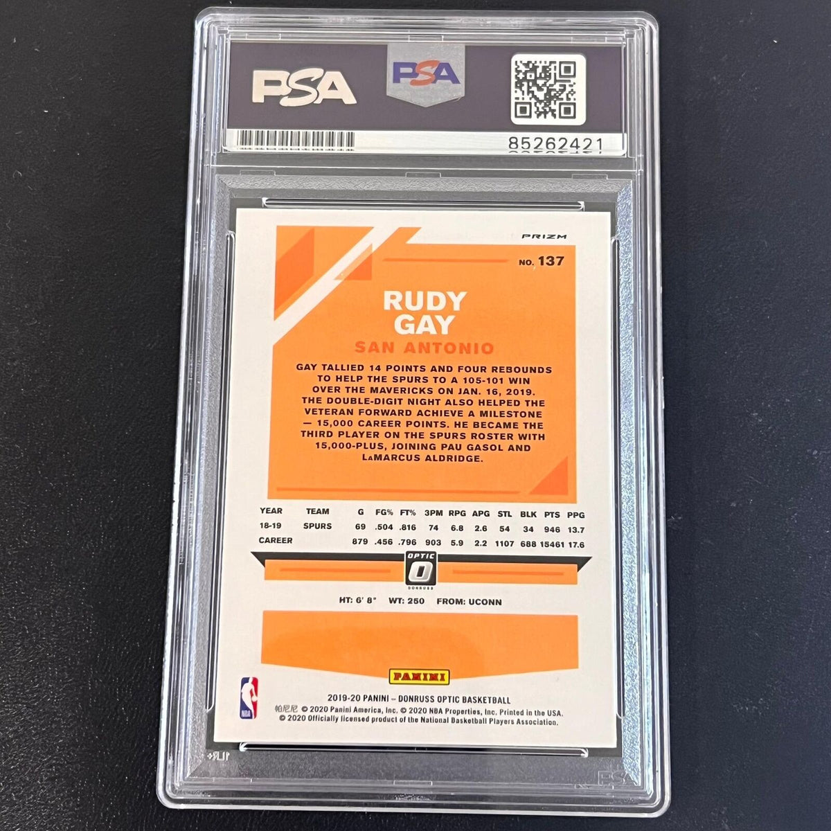 2019-20 Panini Donruss Optic #137 Rudy Gay Signed AUTO PSA Slabbed Spurs