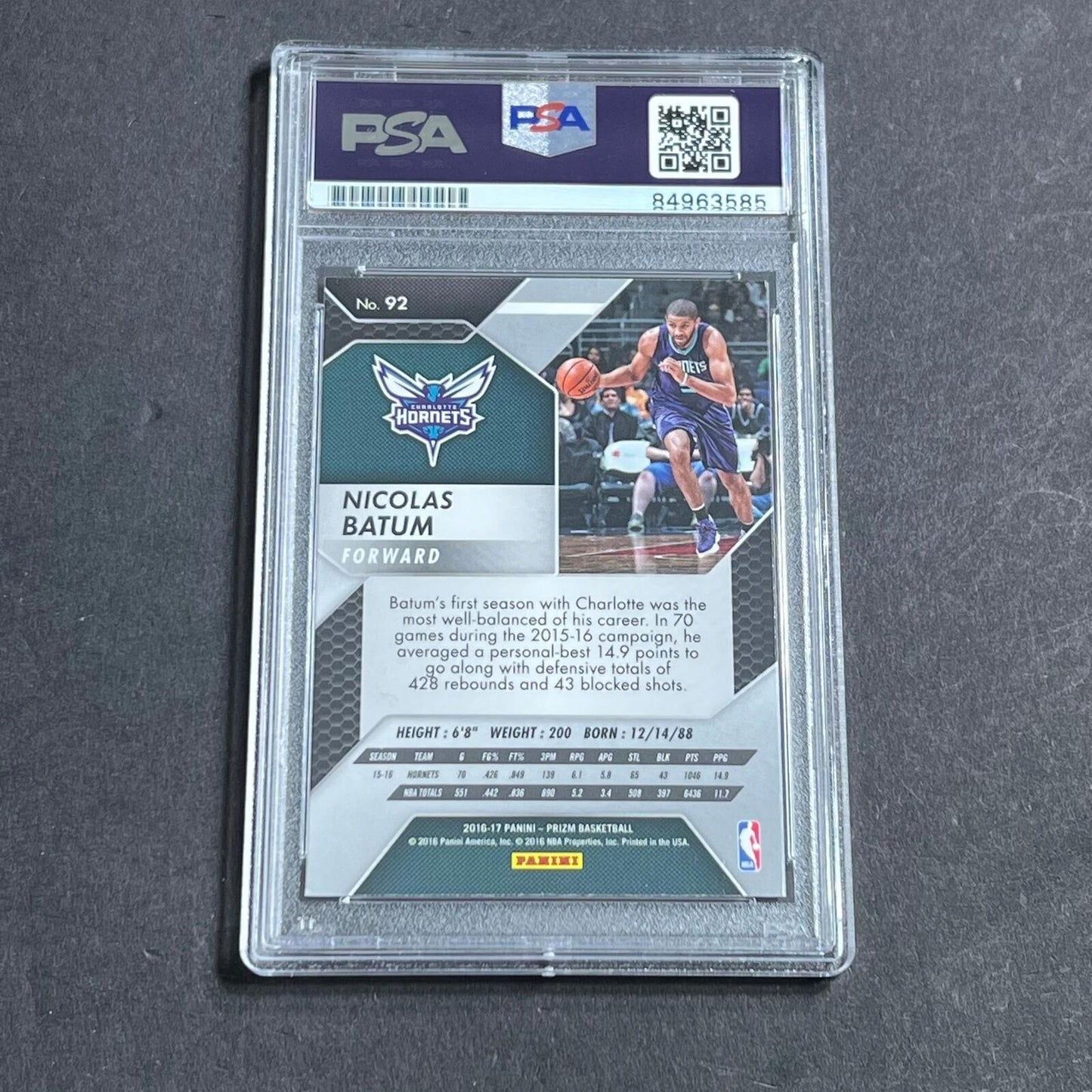 2016-17 Panini Prizm #92 Nicolas Batum Signed Card AUTO PSA Slabbed Hornets