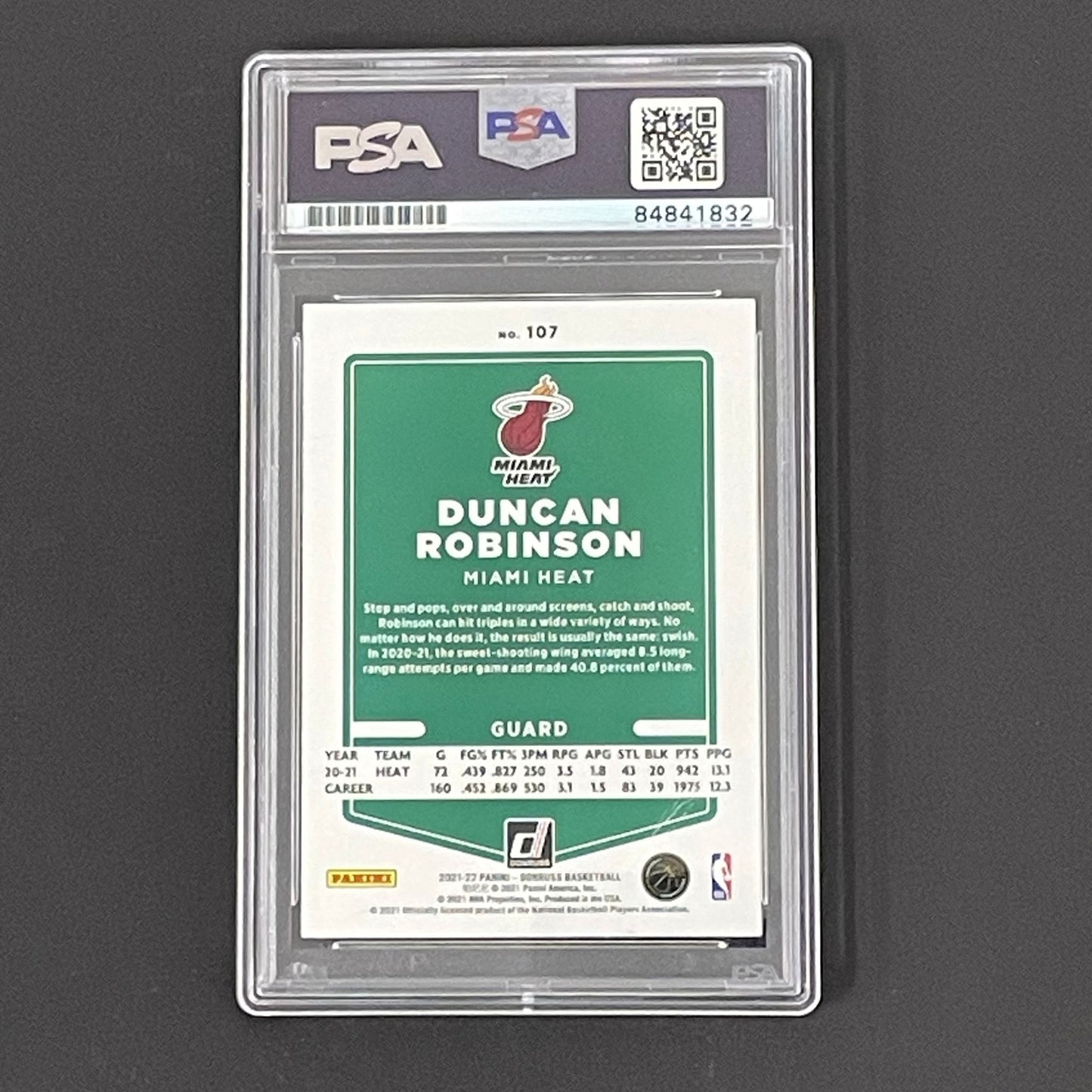 2021-22 Panini Donruss #107 Duncan Robinson Signed Card PSA Slabbed Heat