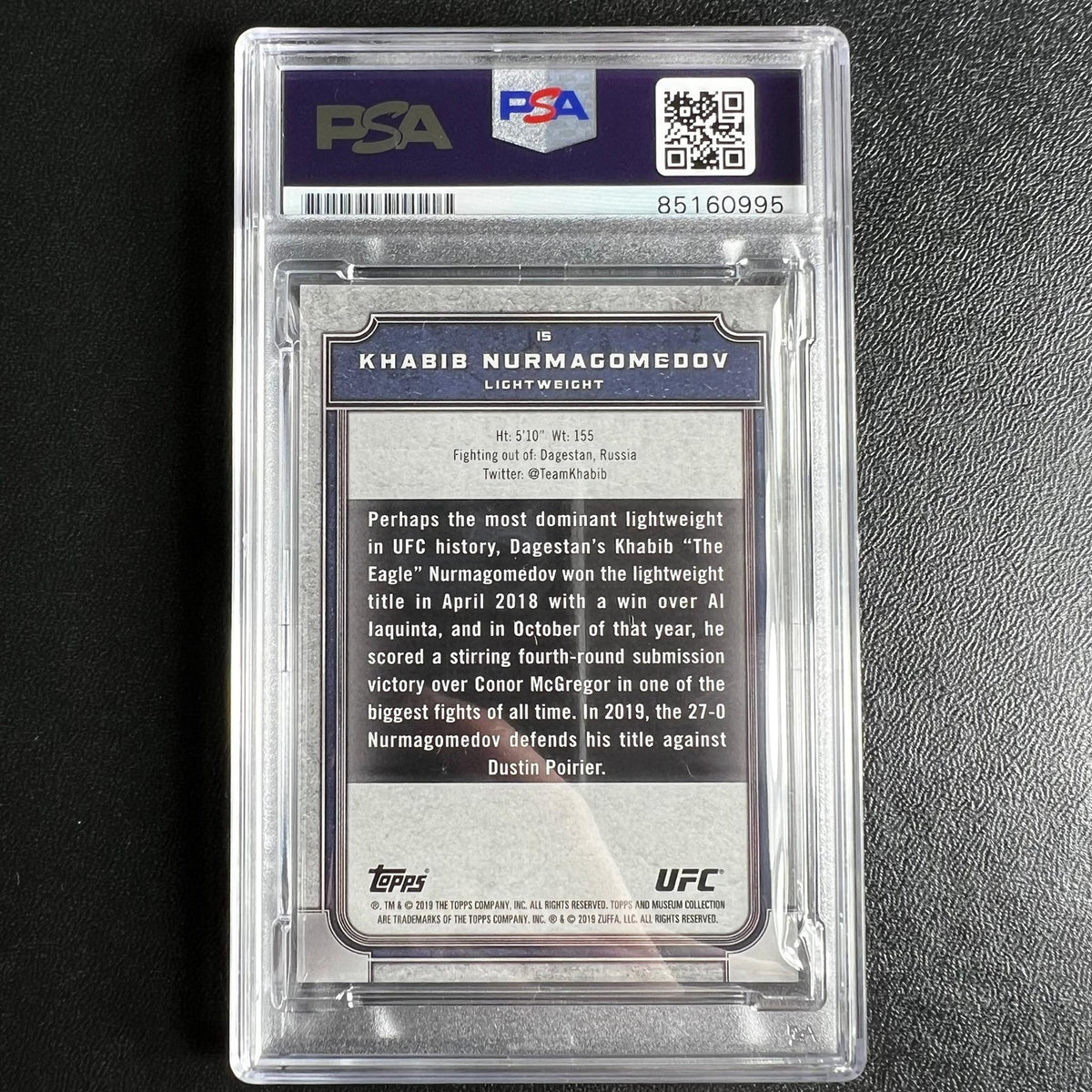 2019 UFC Topps Museum #15 Khabib Nurmagomedov Signed Card AUTO PSA Slabbed