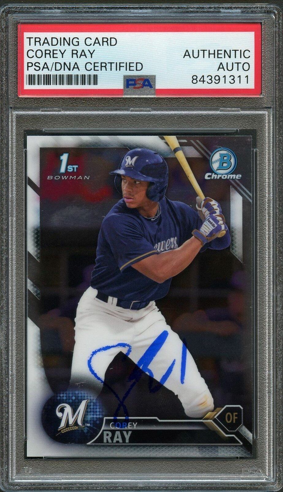 2016 Bowman Chrome #BDC-100 COREY RAY Signed Card PSA Slabbed Auto Brewers