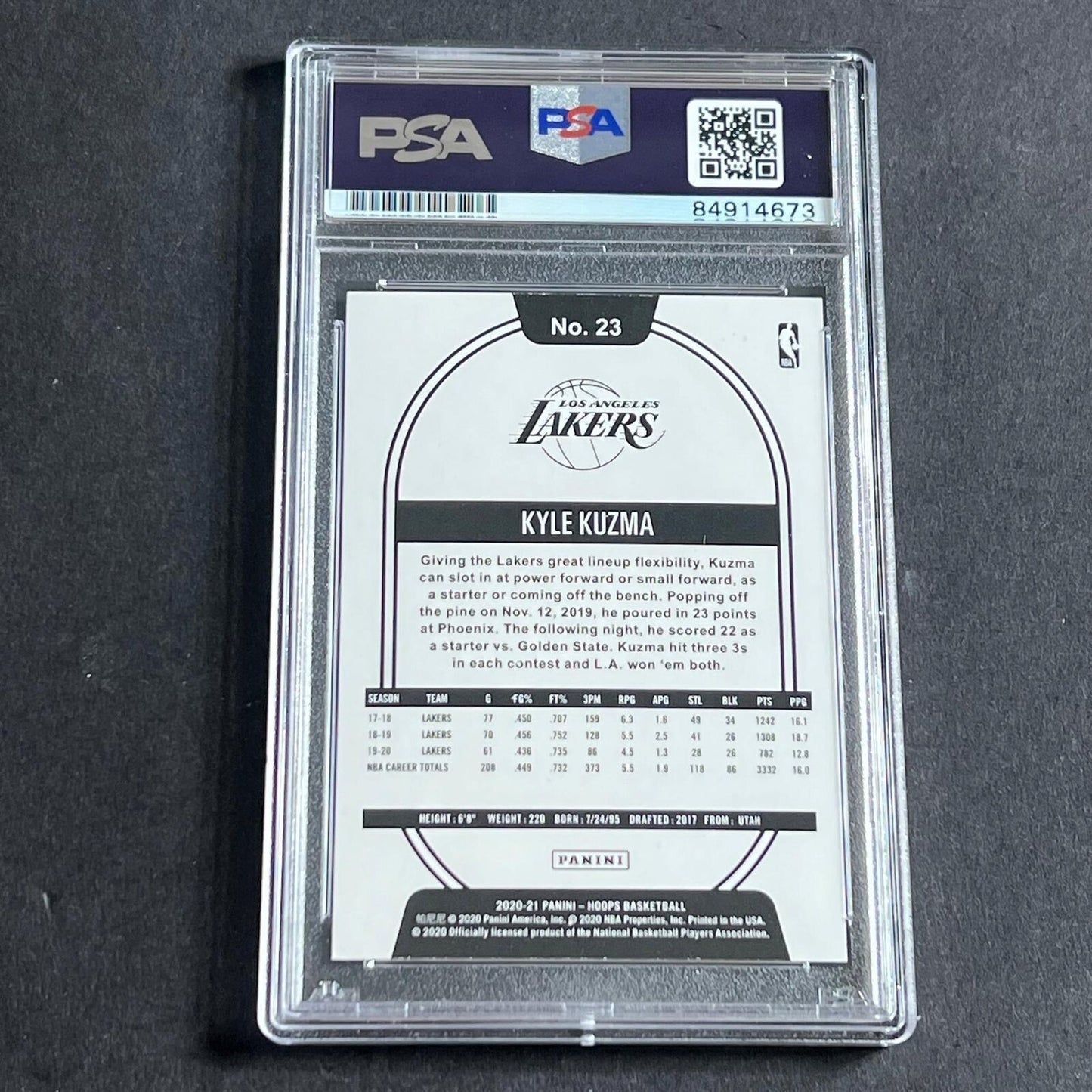 2020-21 NBA Hoops #23 Kyle Kuzma Signed Card Auto 10 PSA Slabbed Lakers
