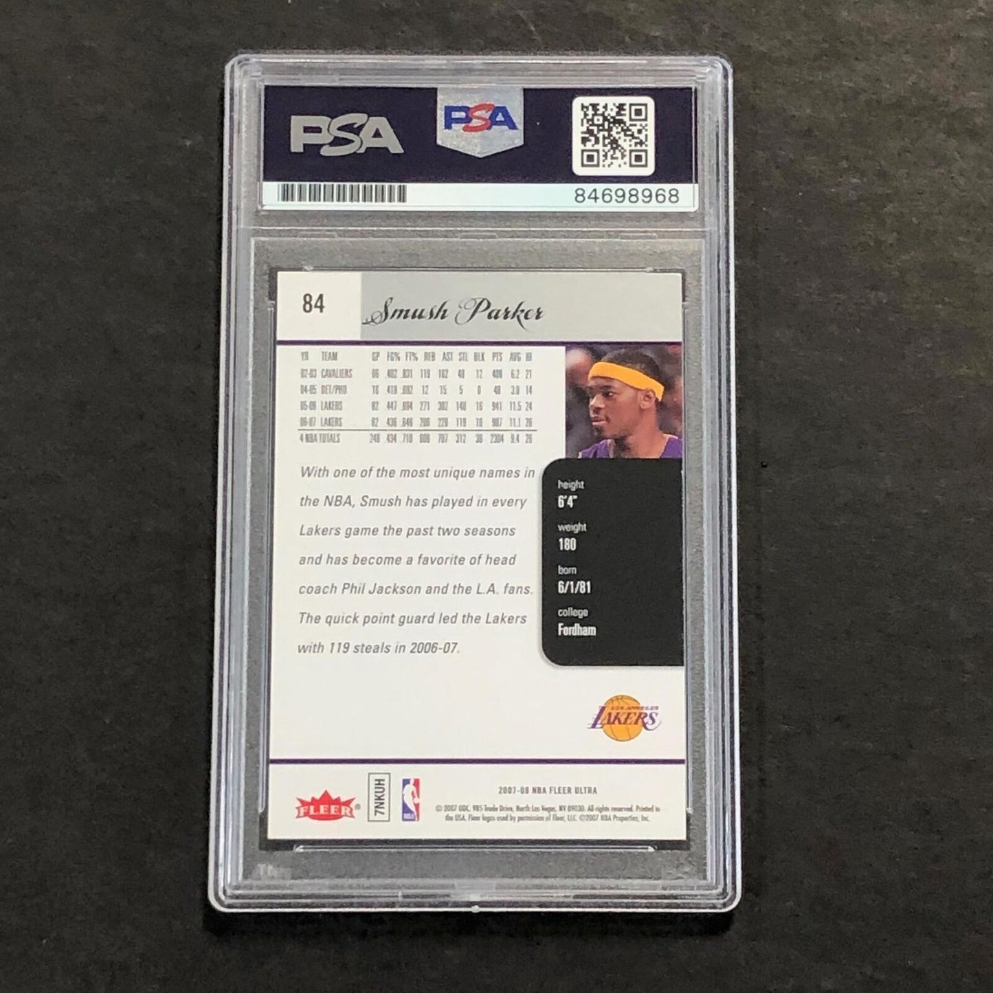 2007-08 Fleer Ultra #84 Smush Parker Signed Card Auto PSA Slabbed Lakers