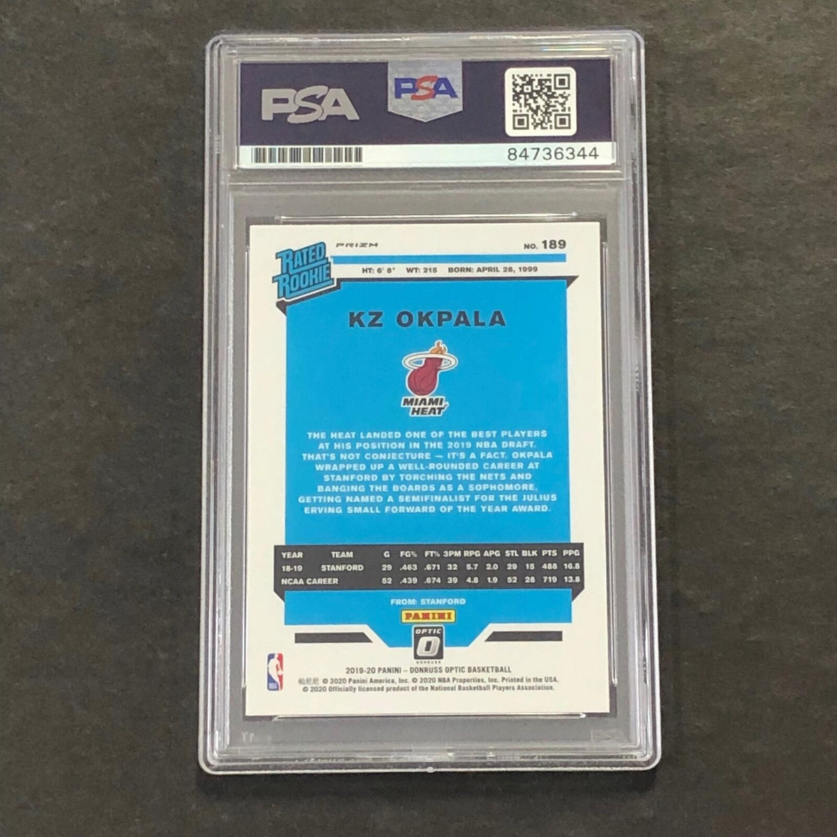 2019-20 Panini Optic #189 KZ Okpala Signed Card AUTO PSA Slabbed Heat RC