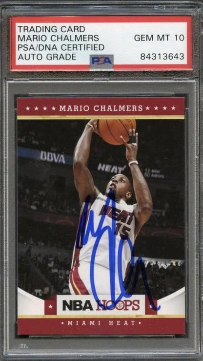 2012-13 NBA Hoops #159 Mario Chalmers Signed Card AUTO Grade 10 PSA Slabbed Heat