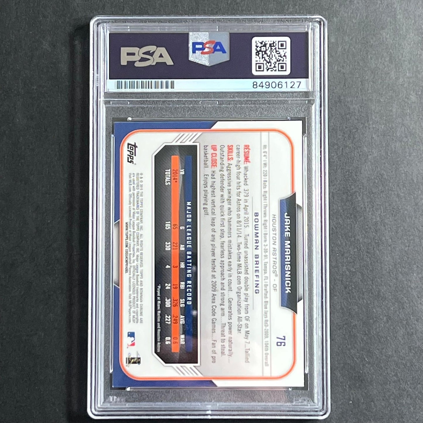 2015 Bowman Chrome #76 Jake Marisnick Signed Card PSA Slabbed Auto GRADE 9 Astro