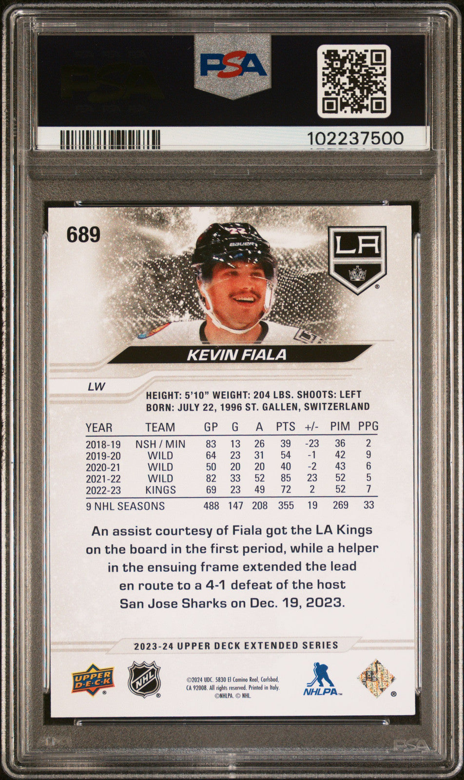 2023 Upper Deck #689 Kevin Fiala PSA A Auto 9