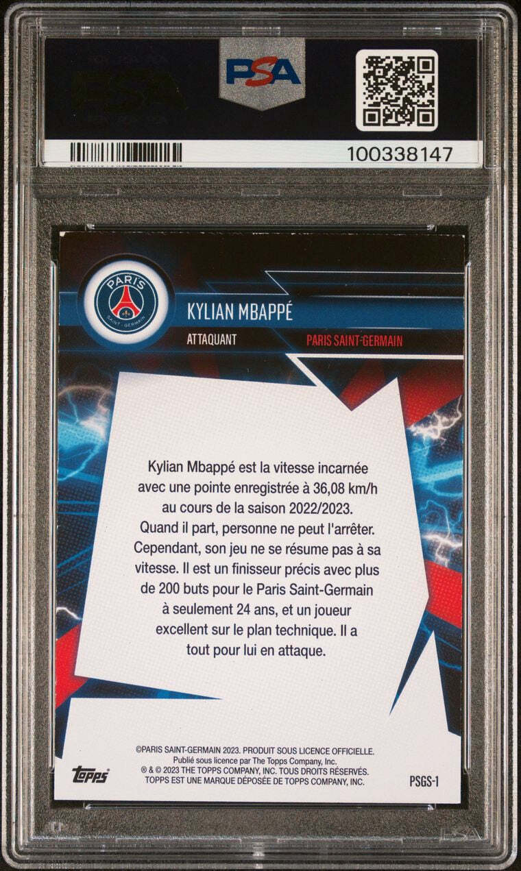 2023-24 Topps PSG F/S Super Electric #PSGS1 Kylian Mbappe Signed Card PSA Real M