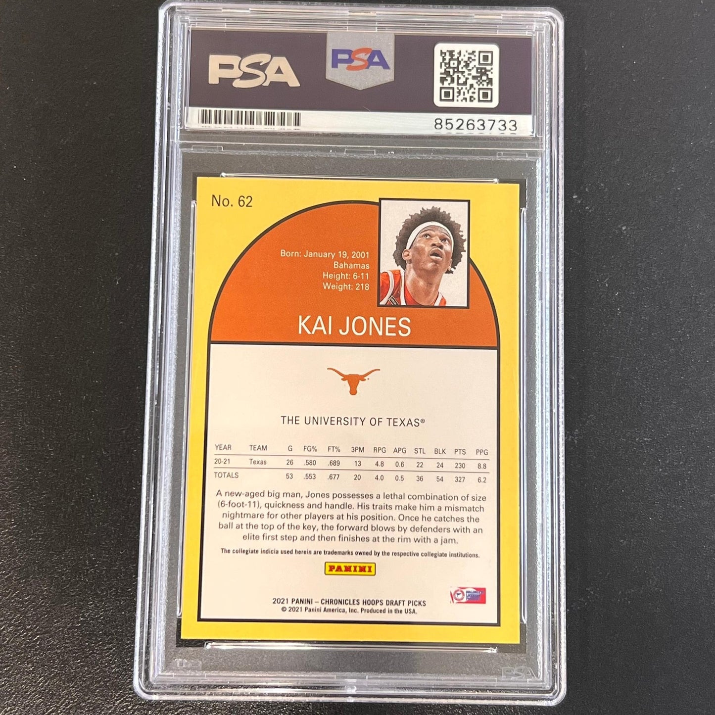 2021 Panini Chronicles Hoops Draft Picks #62 Kai Jones Signed AUTO PSA Slabbed T