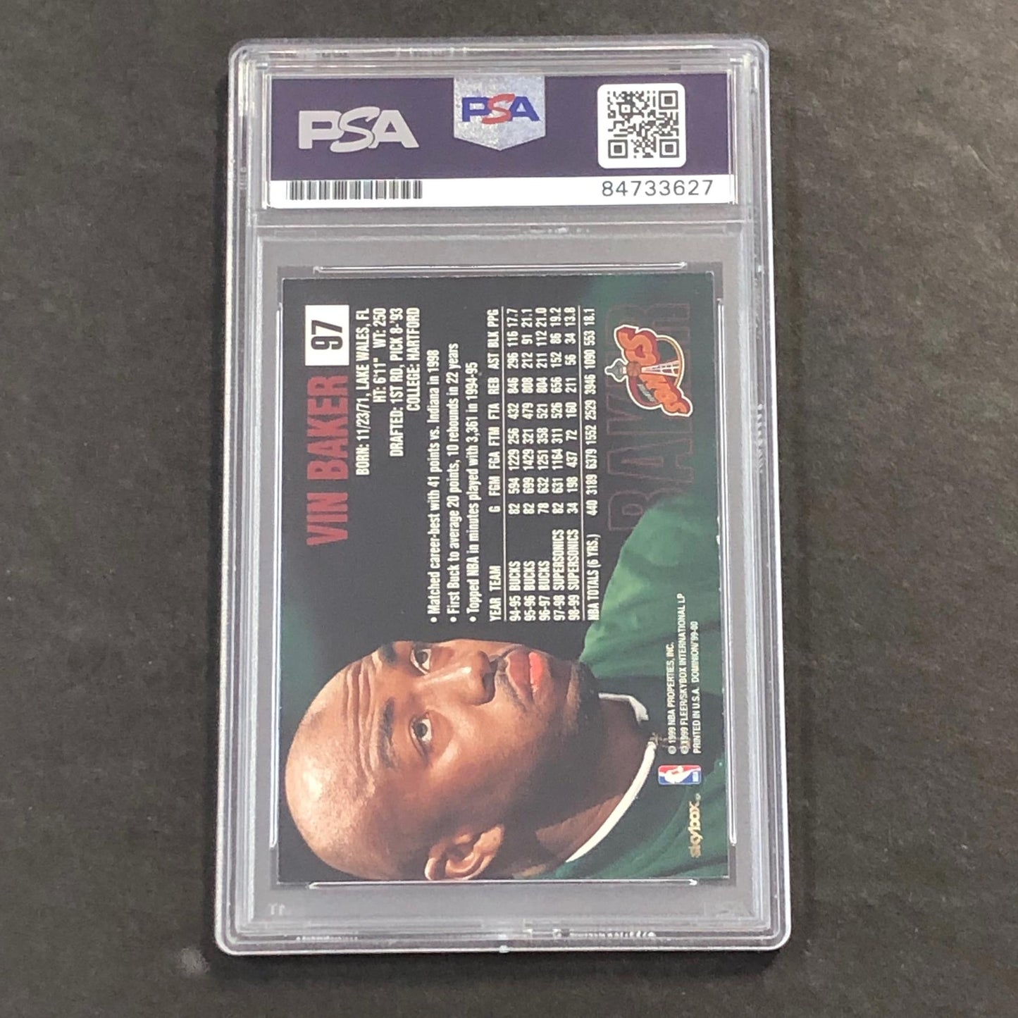 1999-00 Skybox Dominion #97 Vin Baker Signed Card AUTO 10 PSA/DNA Slabbed Supers