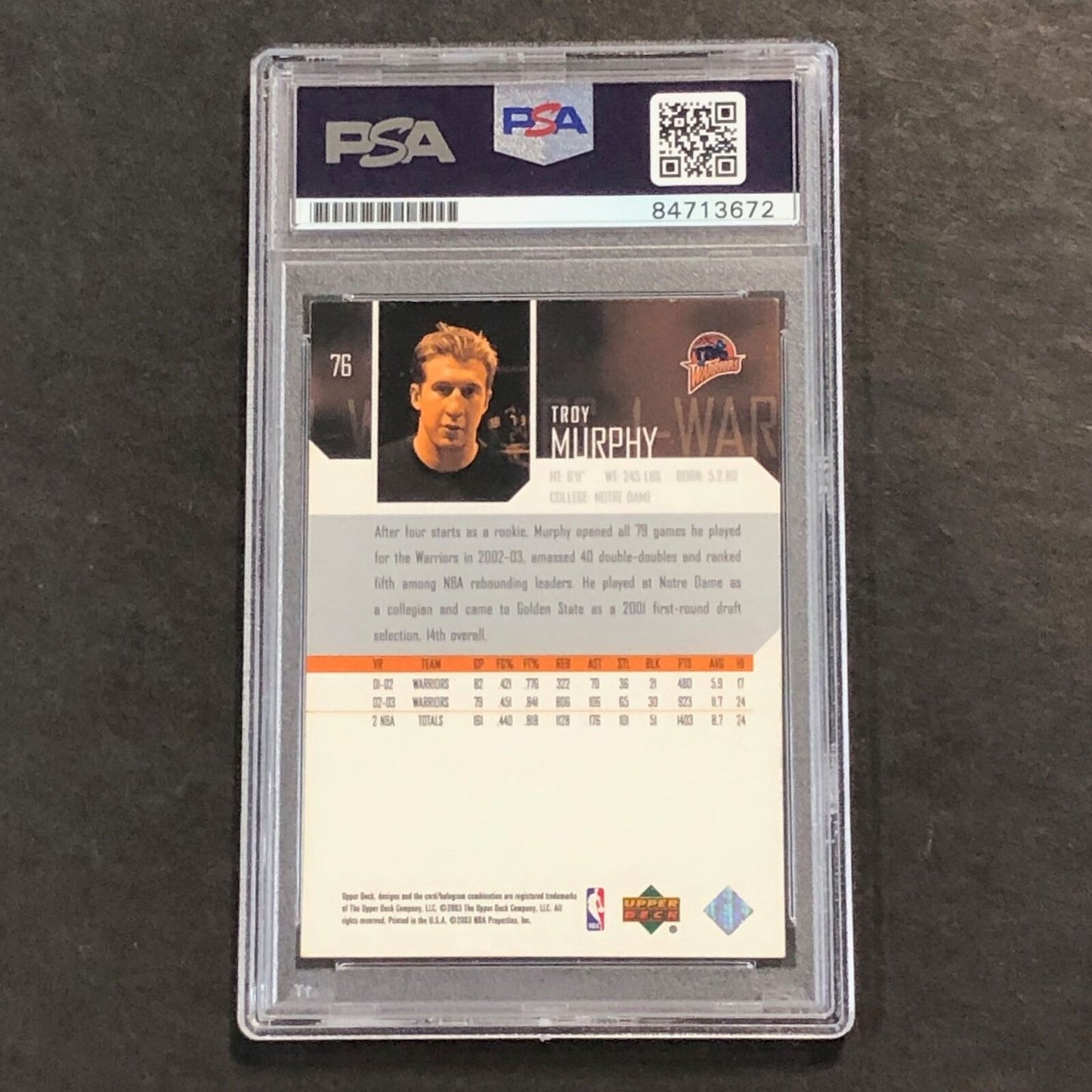 2003-04 Upper Deck #76 Troy Murphy Signed Card PSA Slabbed Warriors