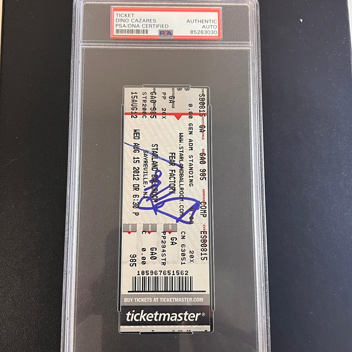 Dino Cazares 2012 Fear Factory Signed Ticket PSA Slabbed Auto