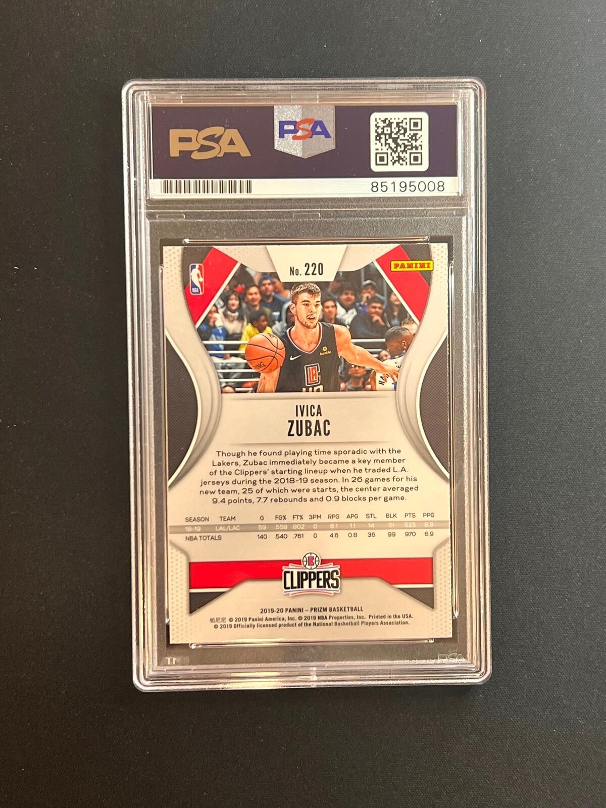 2019-20 Panini Prizm Silver #220 Ivica Zubac Signed Card AUTO PSA Slabbed Clippe