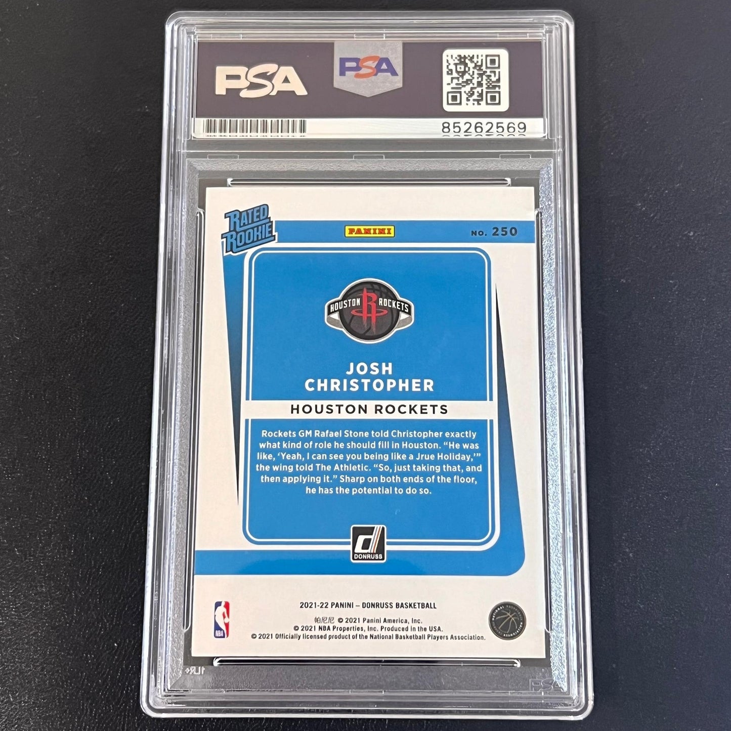 2021-22 Panini Donruss Rated Rookie #250 Josh Christopher Signed Card AUTO PSA S