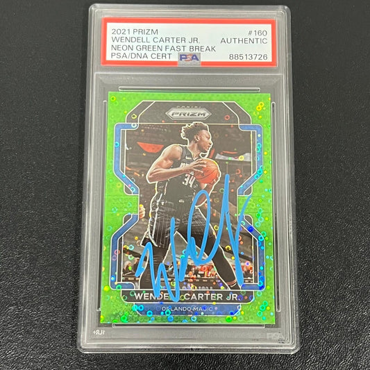 2021-22 Panini Prizm Neon Green Fast Break #160 Wendell Carter Jr Signed Card PS