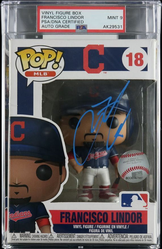 Francisco Lindor Signed Funko Pop PSA/DNA Encapsulated Auto 9 Guardians Baseball