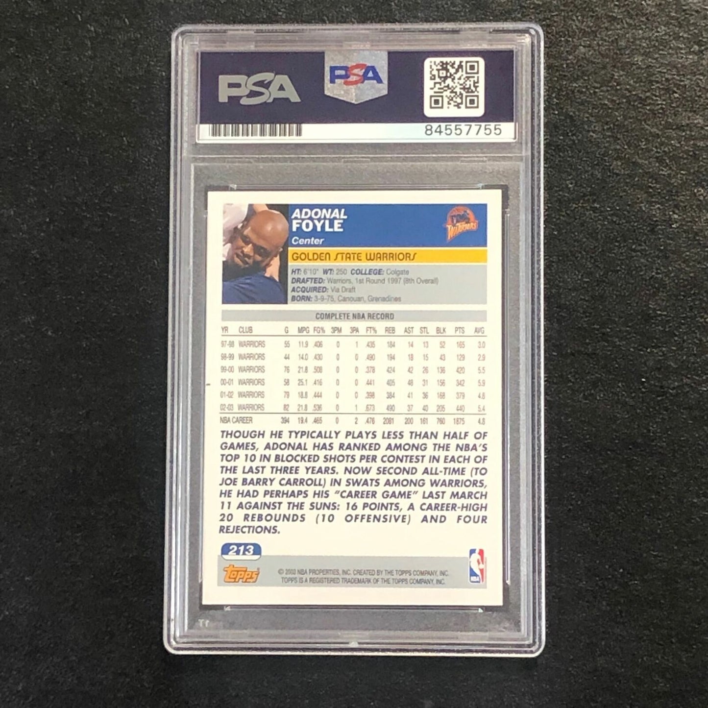 2003-04 Topps Basketball #213 Adonal Foyle Signed Card AUTO PSA Slabbed Warriors