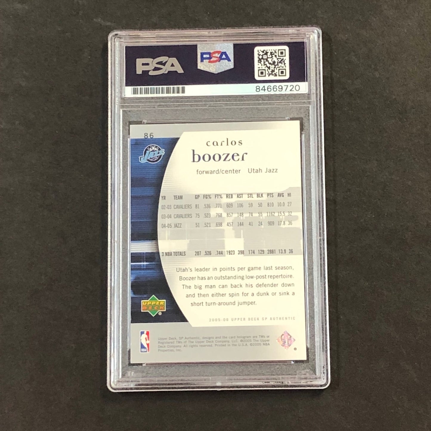 2005-06 Upper Deck SP Authentic #86 Carlos Boozer Signed Card PSA Slabbed Jazz