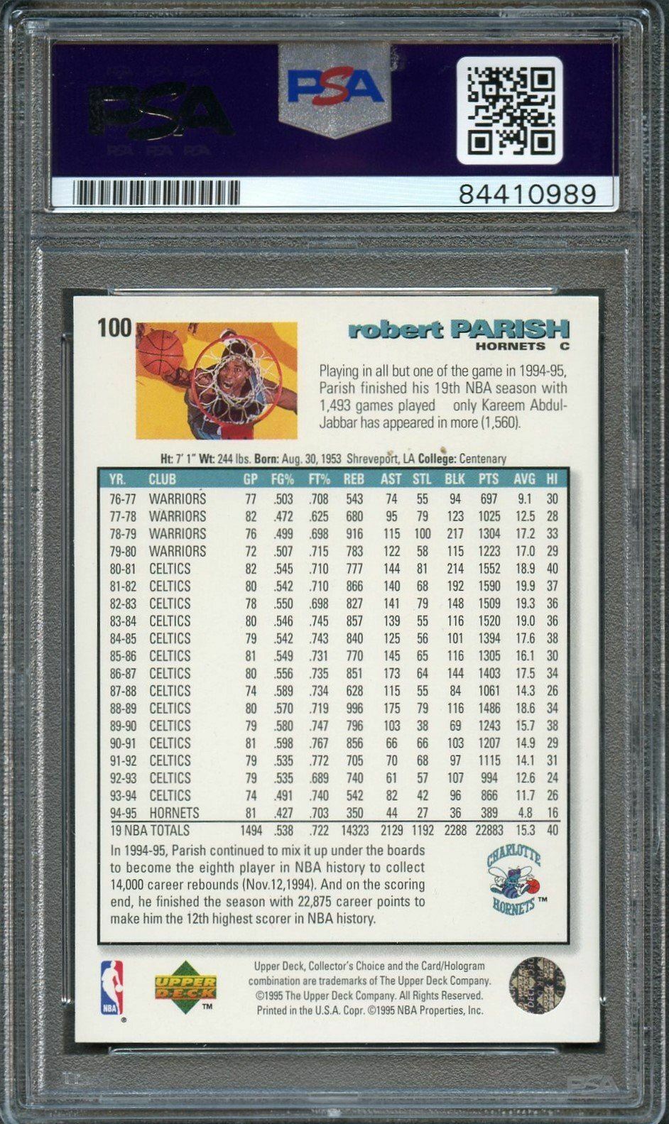 1995-96 Upper Deck Collector's Choice #100 Robert Parish Signed AUTO 10 PSA Slab