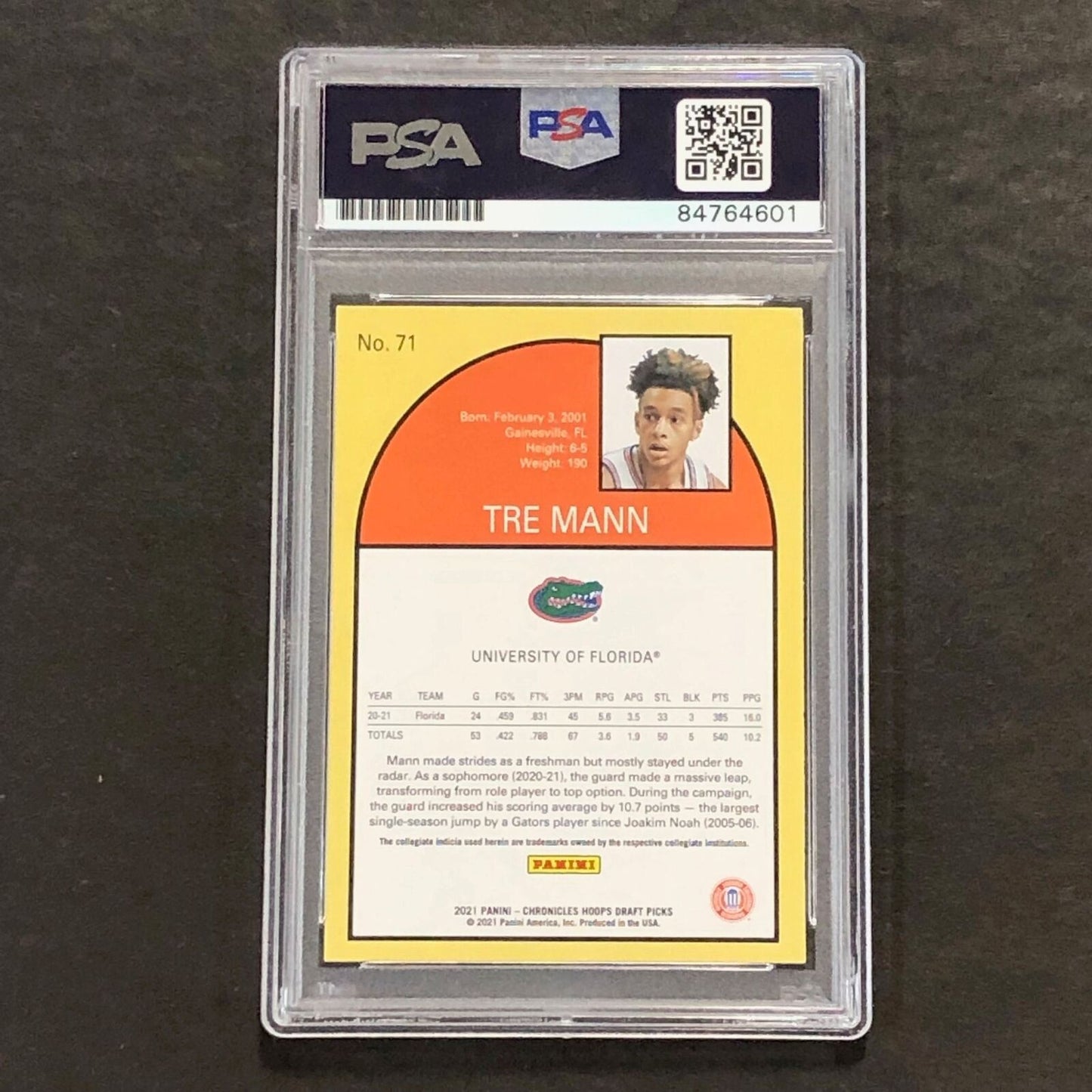 2021 Panini Chronicles Draft Picks #71 Tre Mann Signed AUTO 10 PSA Slabbed Flori