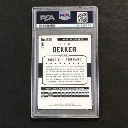 2015-16 NBA Hoops #296 Sam Dekker Signed Card AUTO 10 PSA Slabbed RC Rockets