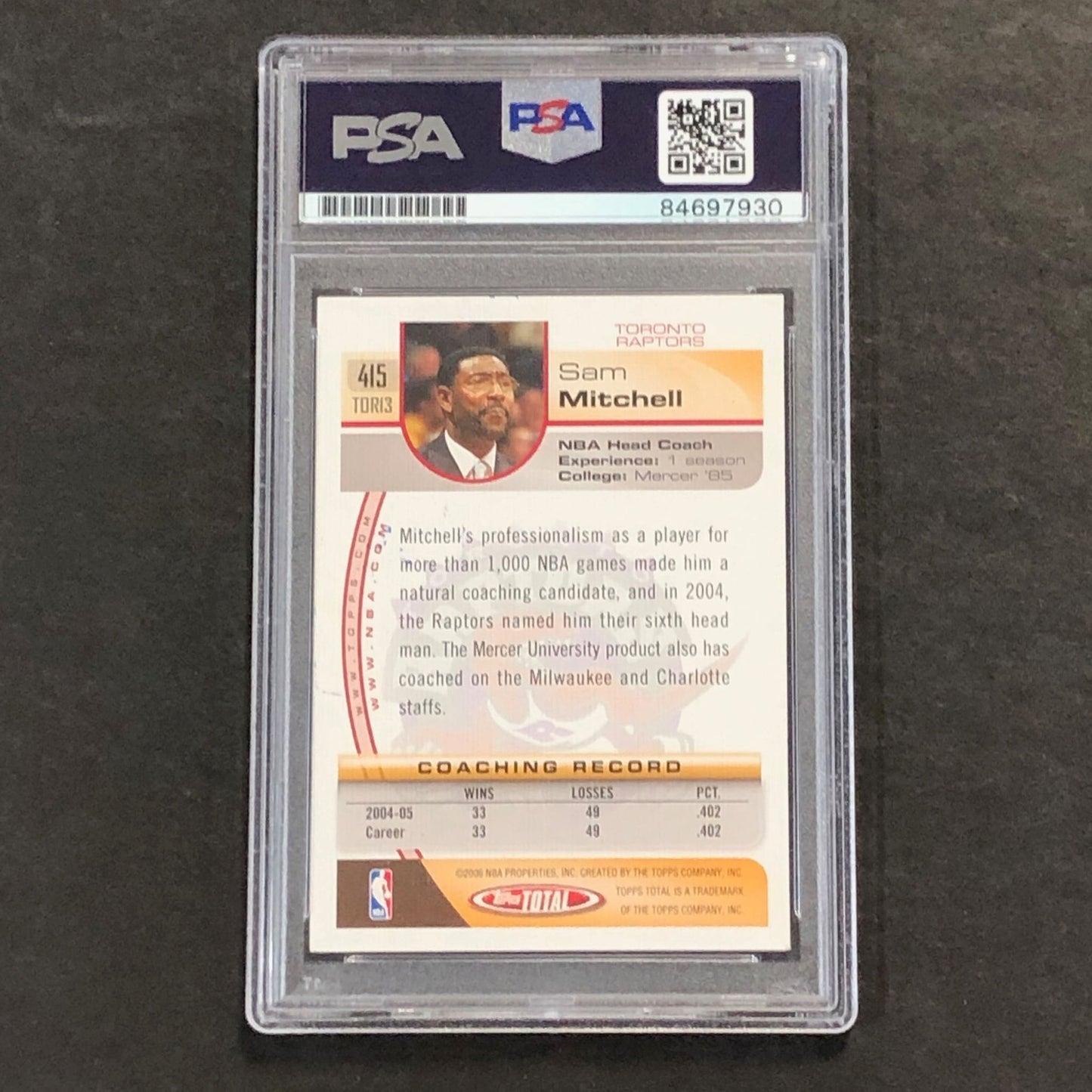 2004-05 Topps #415 Sam Mitchell Signed Card AUTO PSA/DNA Slabbed Raptors