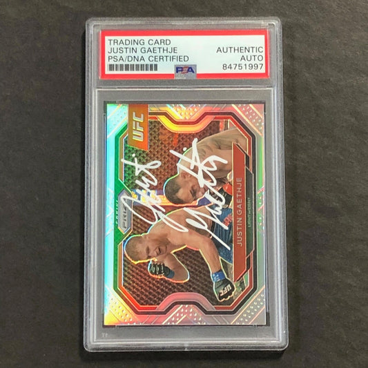 2021 Panini Prizm #141 Justin Gaethje Signed Card AUTO PSA Slab