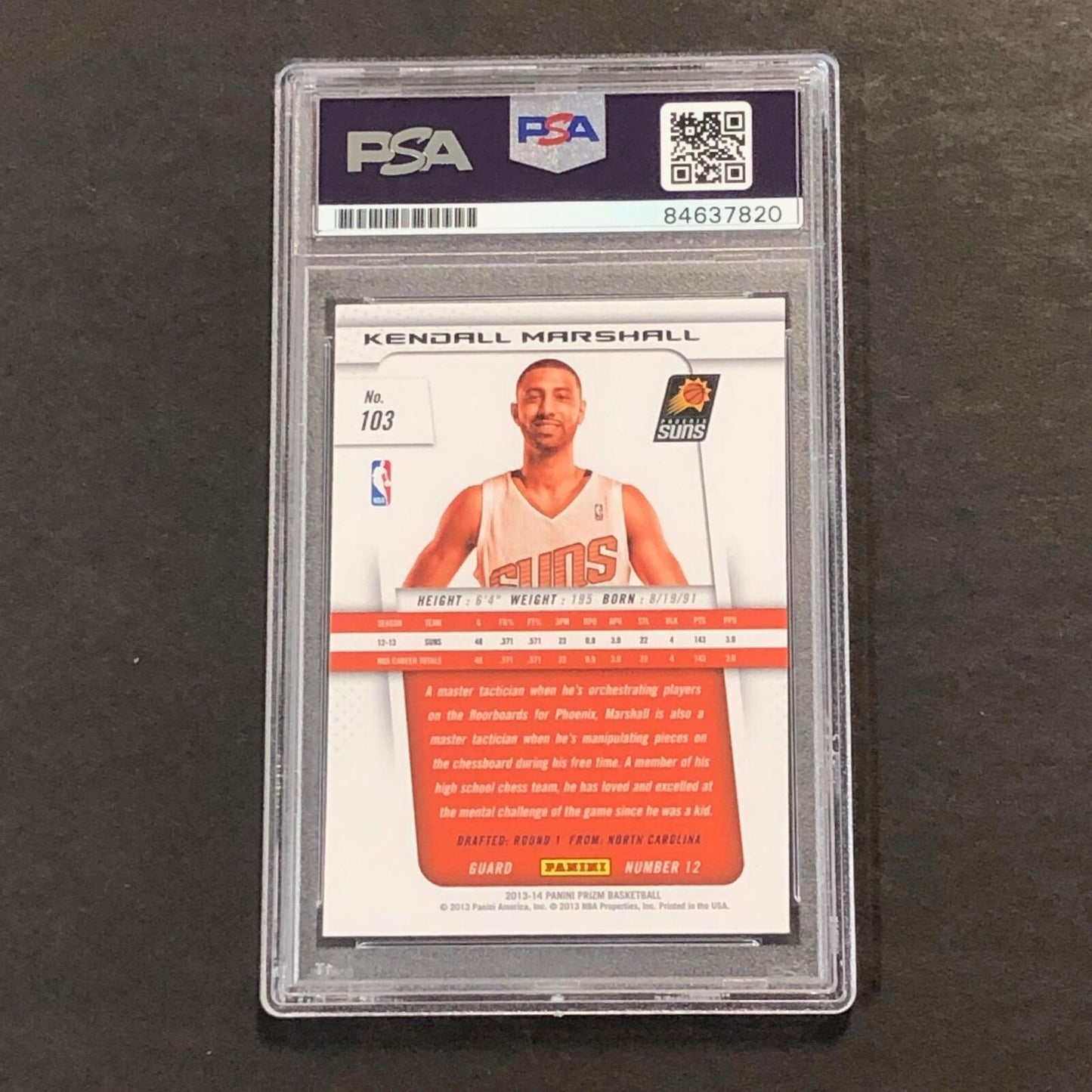 2013-14 Panini Prizm #103 Kendall Marshall Signed Card AUTO PSA Slabbed Suns