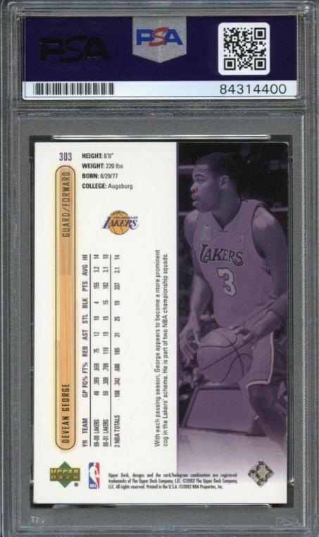 2001-02 Upper Deck #303 Devean George Signed Card AUTO PSA Slabbed