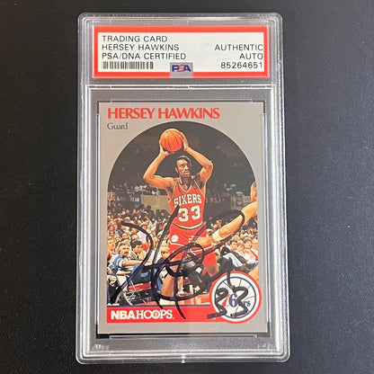 1990-1991 NBA Hoops #229 Hersey Hawkins Signed Card PSA Slabbed 76ers