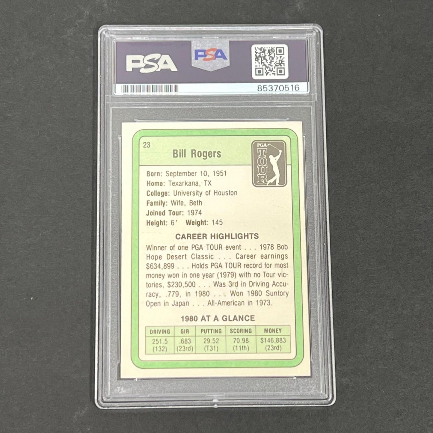 1981 Donruss PGA Tour #23 Bill Rogers Signed Card AUTO PSA Slabbed Golf