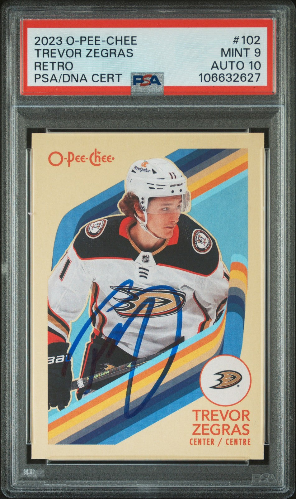 2023 Upper Deck O-Pee-Chee #102 Trevor Zegras Retro signed card PSA 9 Auto 10