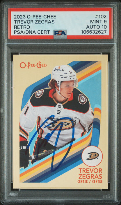 2023 Upper Deck O-Pee-Chee #102 Trevor Zegras Retro signed card PSA 9 Auto 10