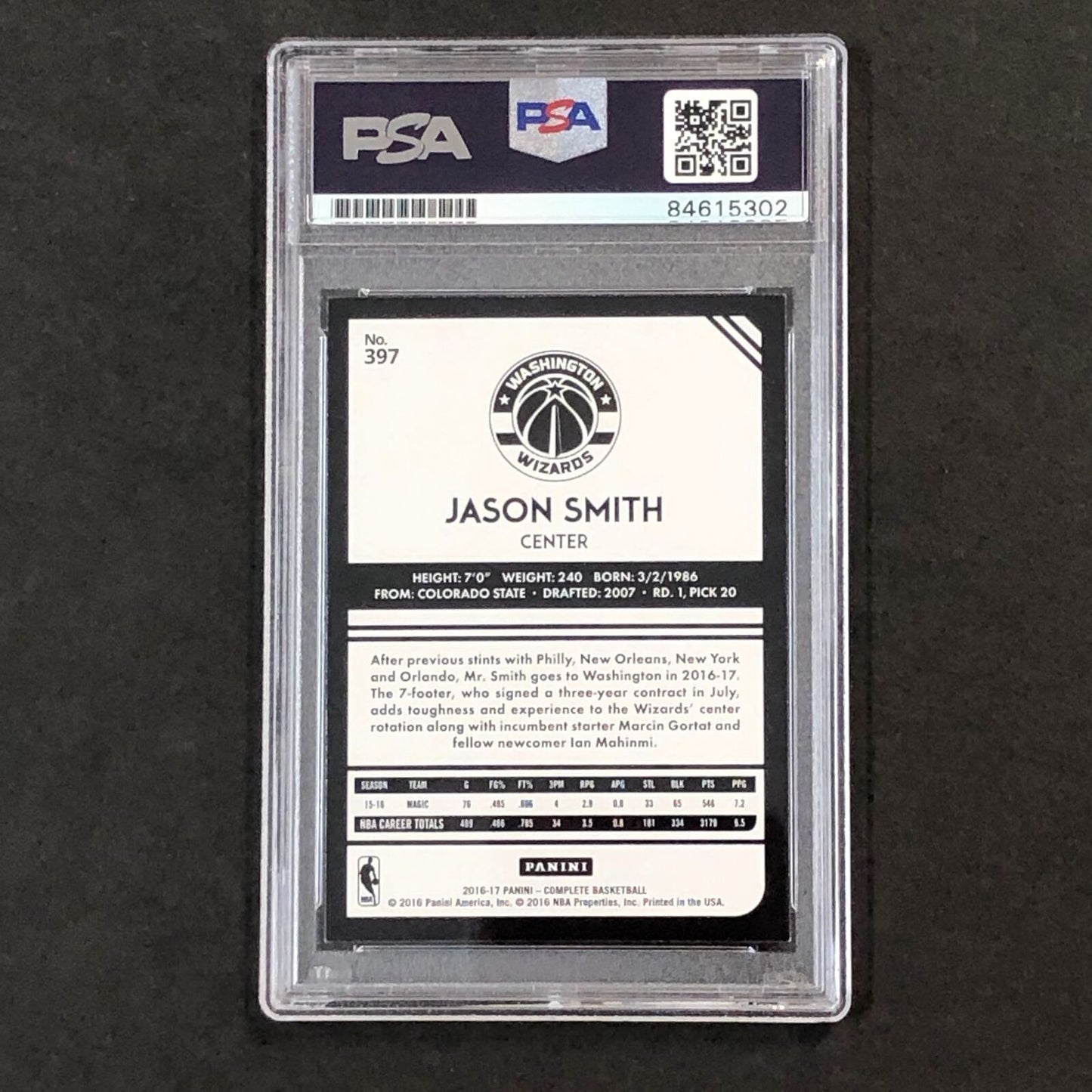 2016-17 Panini Complete #397 Jason Smith Signed Card AUTO 10 PSA Slabbed Wizards