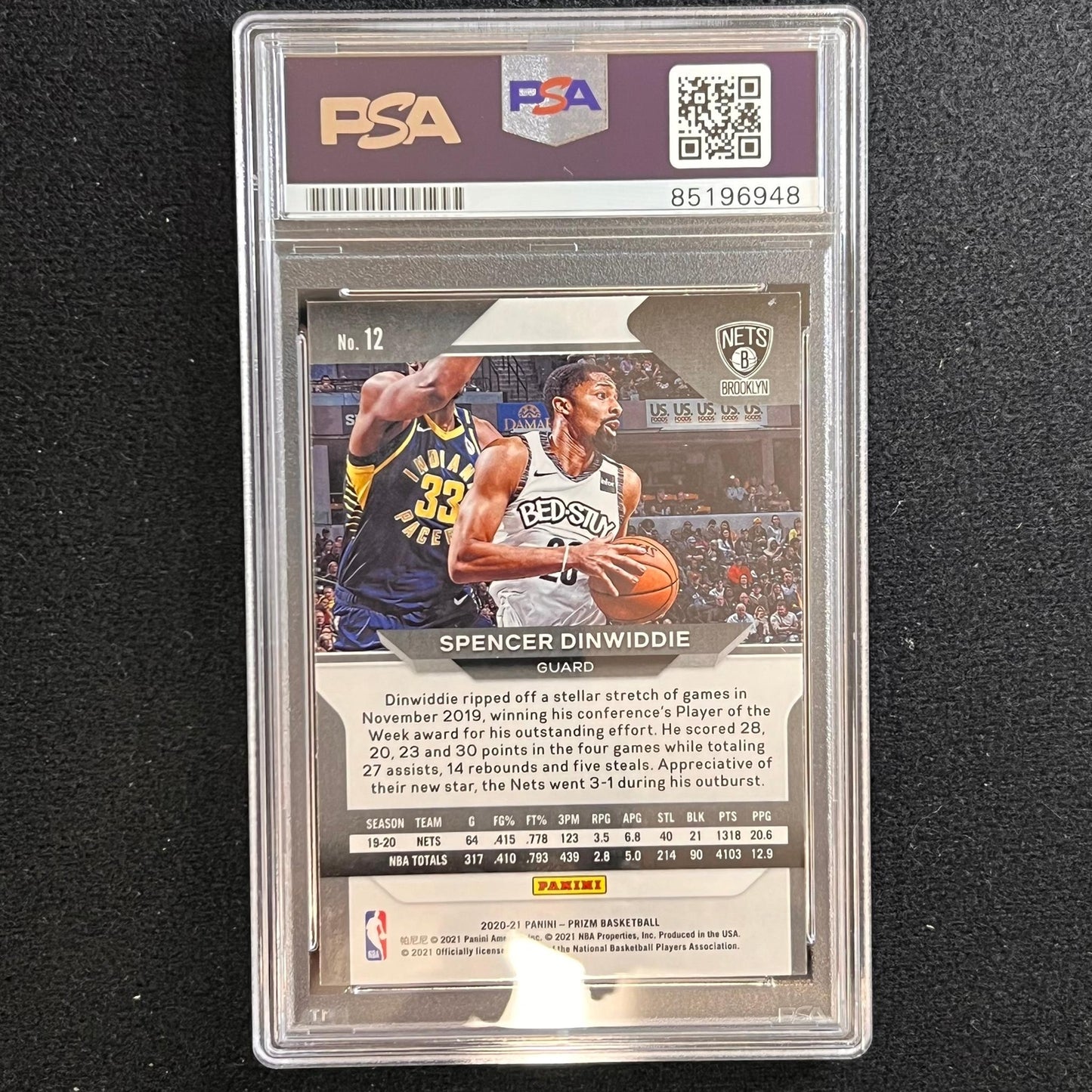 2020-21 Panini Prizm #12 Spencer Dinwiddie Signed Card AUTO PSA Slabbed Nets