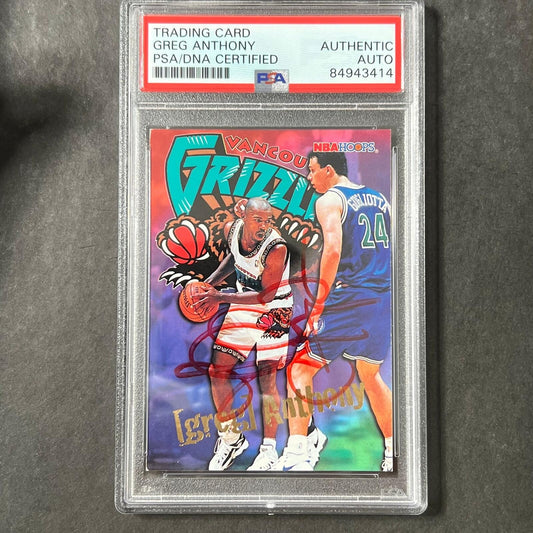 1995-96 NBA Hoops #349 Greg Anthony Signed Card AUTO PSA/DNA Slabbed Grizzlies
