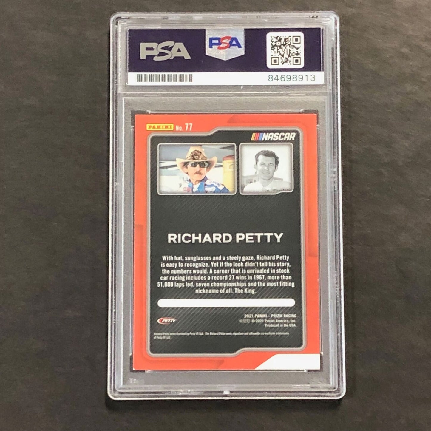 2021 Panini Prizm Racing Flashbacks #77 Richard Petty Signed Card AUTO PSA Slabb