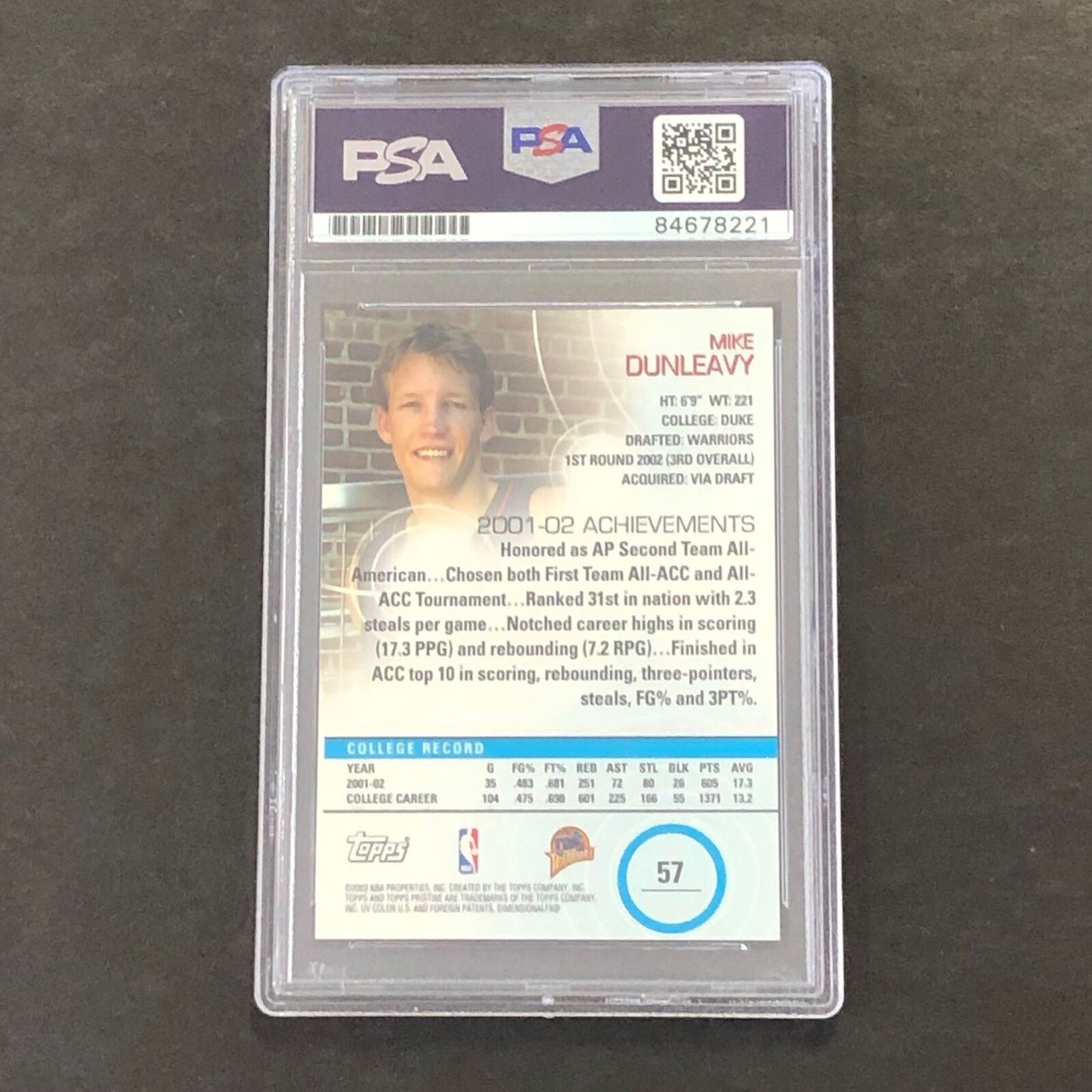 2002-03 Topps Pristine Common Rookie #57 Mike Dunleavy Signed Card PSA Slabbed W