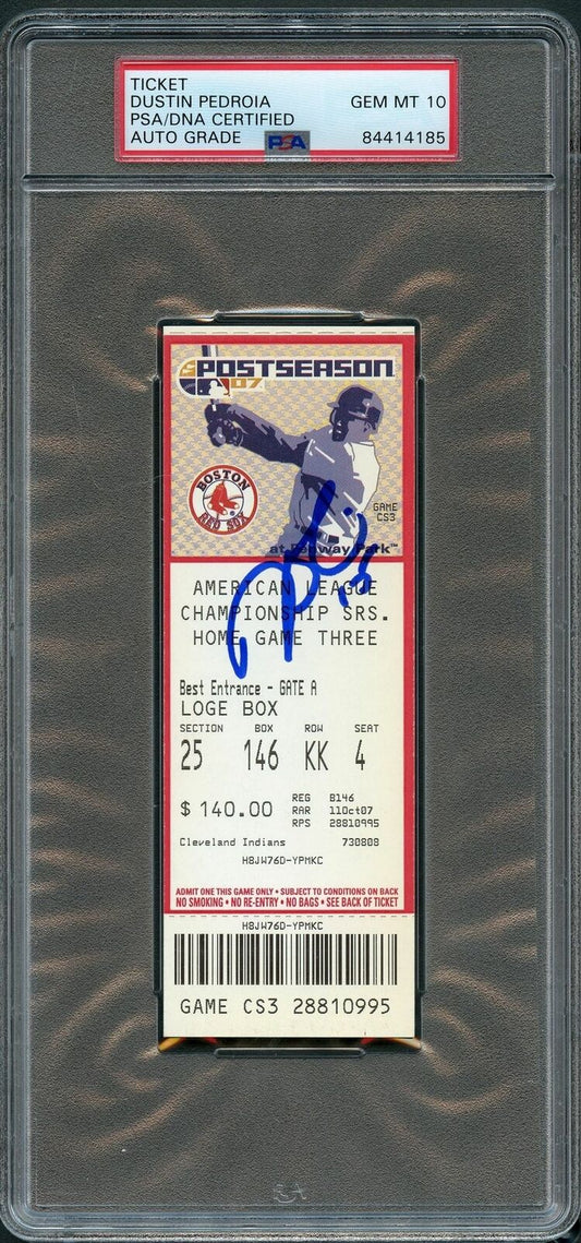 Dustin Pedroia 2007 ALCS Red Sox Cleveland Game 3 Signed Ticket PSA Slabbed Auto