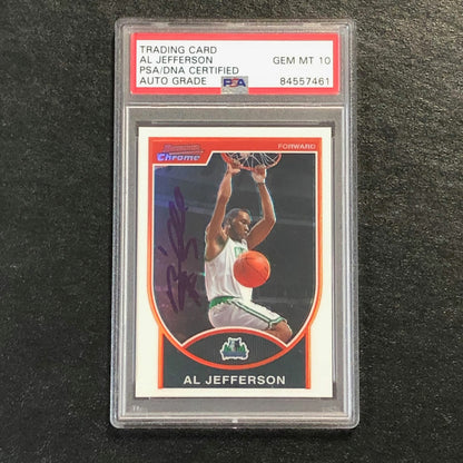 2007-08 Bowman Chrome #25 Al Jefferson Signed Card AUTO 10 PSA Slabbed Timberwol